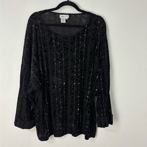 Coldwater Creek Black Burnout Velvet Sequined Blouse 3X‎ Formal Party Holidays